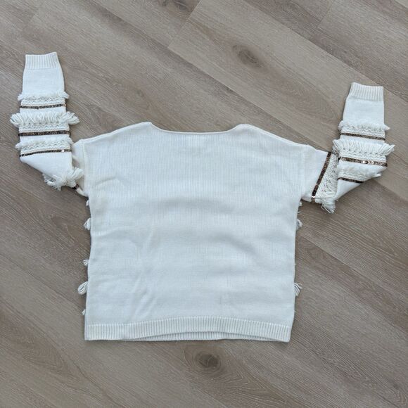 NWOT Sezane Marley Sweater Wool Alpaca Fringe Sequin Cream Ivory White Sz S - Picture 4 of 11